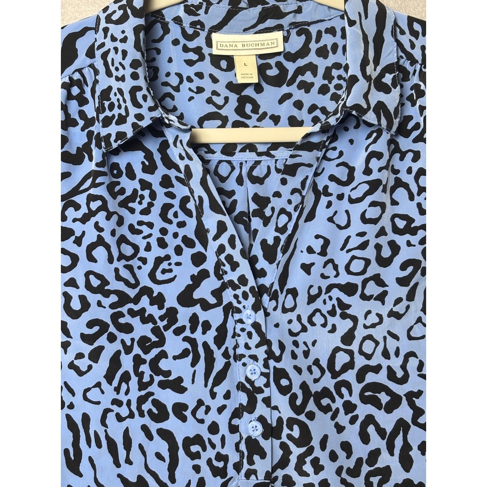 Dana Buchman Sleeveless Top Womens L Animal Print Leopard V-Neck Blouse